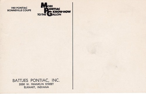 1981 Pontiac Bonneville Coupe, Sharp Indiana, USA Dealership Promo Card - Picture 2 of 2