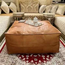 Leather Pouffe Moroccan Handmade Footstool Ottoman Brown Pouf Genuine New