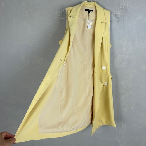 FORE size M blazer dress butter yellow double breasted short sleeveless lined - Picture 7 of 11