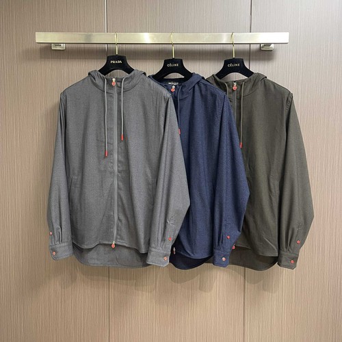 Kiton Men's casual hooded drawstring button-down shirt jacket