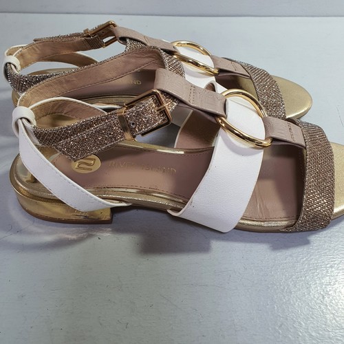 RIVER ISLAND Leather Gladiator Strappy Sandal Gold White Flat Size UK 6 - Picture 7 of 21