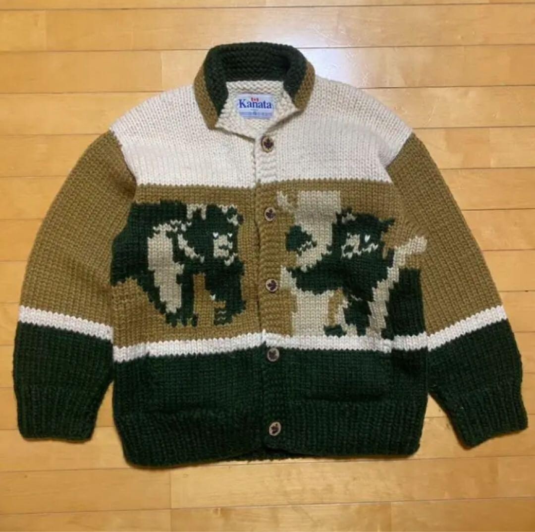 Kanata Cowichan Knit Sweater Cardigan Bear Design Size XL | eBay