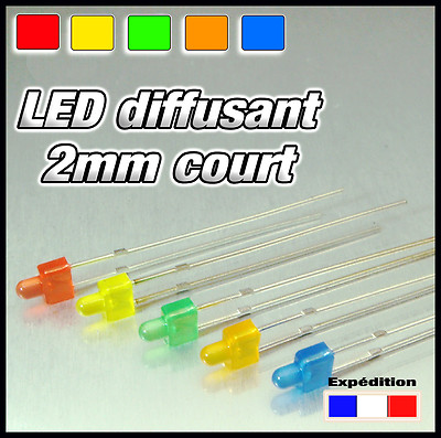 382# LED 2mm kurz Diffusor blau, rot, grün, gelb orange 5x20 Stück = 100 Stück 