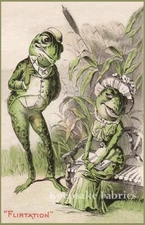 Flirtatious Frogs Vintage Reproduction Fabric Crazy Quilt Block Free Shipping