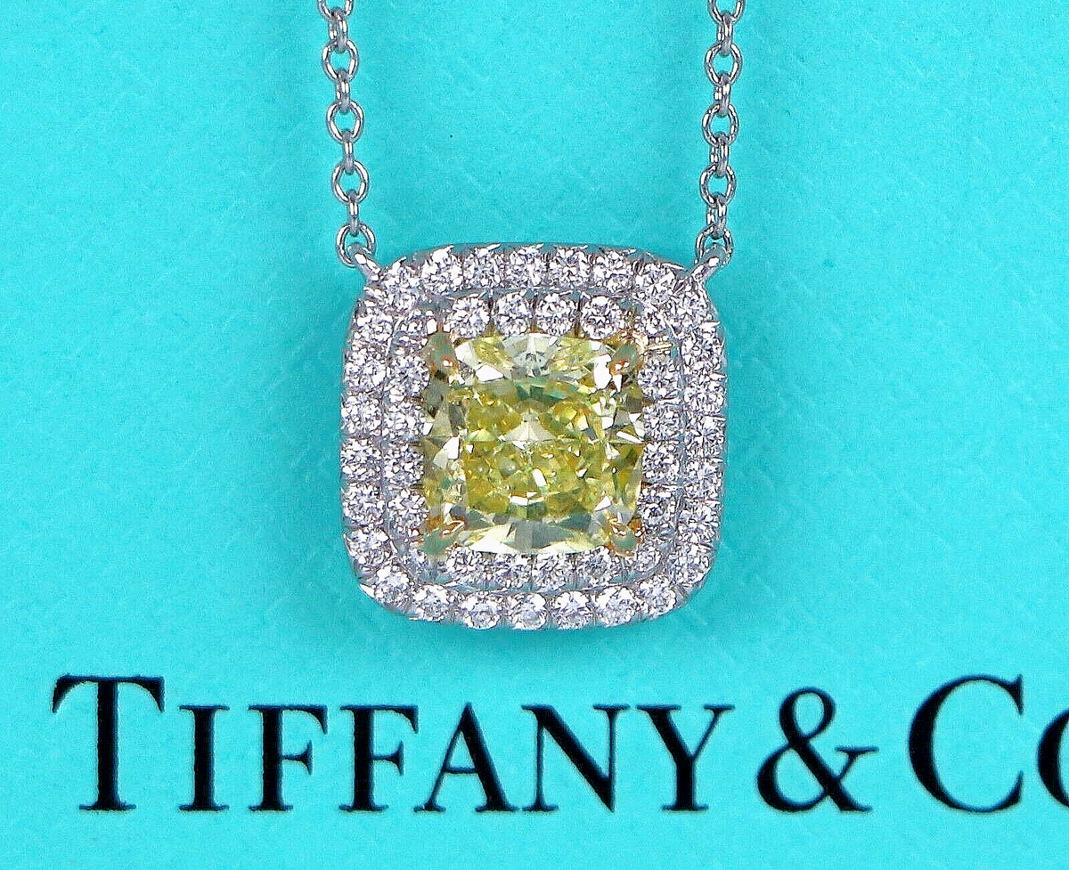 Tiffany Co Soleste Platinum Cushion Fancy Intense Yellow Diamond  Necklace