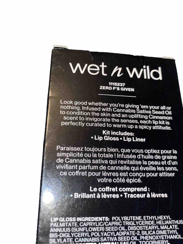 Nuevo kit de labios Wet N Wild Zero F’s Given brillo de labios y delineador maquillaje nuevo en caja Foto 4 de 4