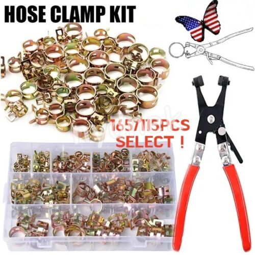 165/115pcs 6-22mm Spring Hose Clamps Fuel Line Water Pipe Air Tube Clips Pliers - Afbeelding 1 van 21