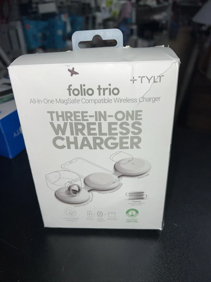 Cargador inalámbrico TYLT Folio Trio 3 en 1 compatible con MagSafe 15W blanco 3 plataformas Foto 4 de 4