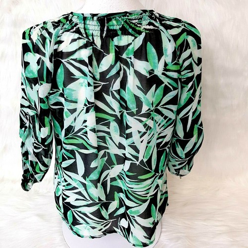 Croft & Barrow Top Womens XS Tropical Green Blouse Peasant Work Office Sheer - Picture 13 of 15