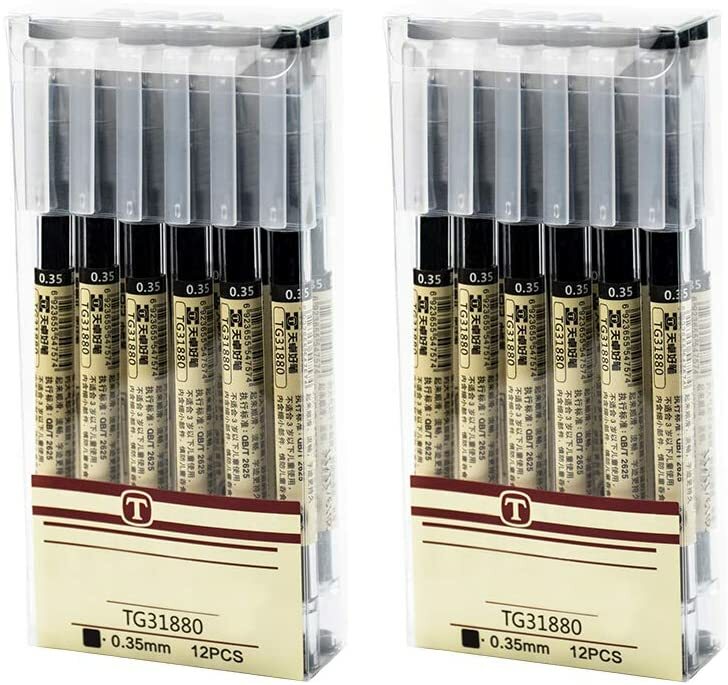 24Pcs 0.35mm Black Gel Ink Extra-Fine Ballpoint Quick-Dry Pens