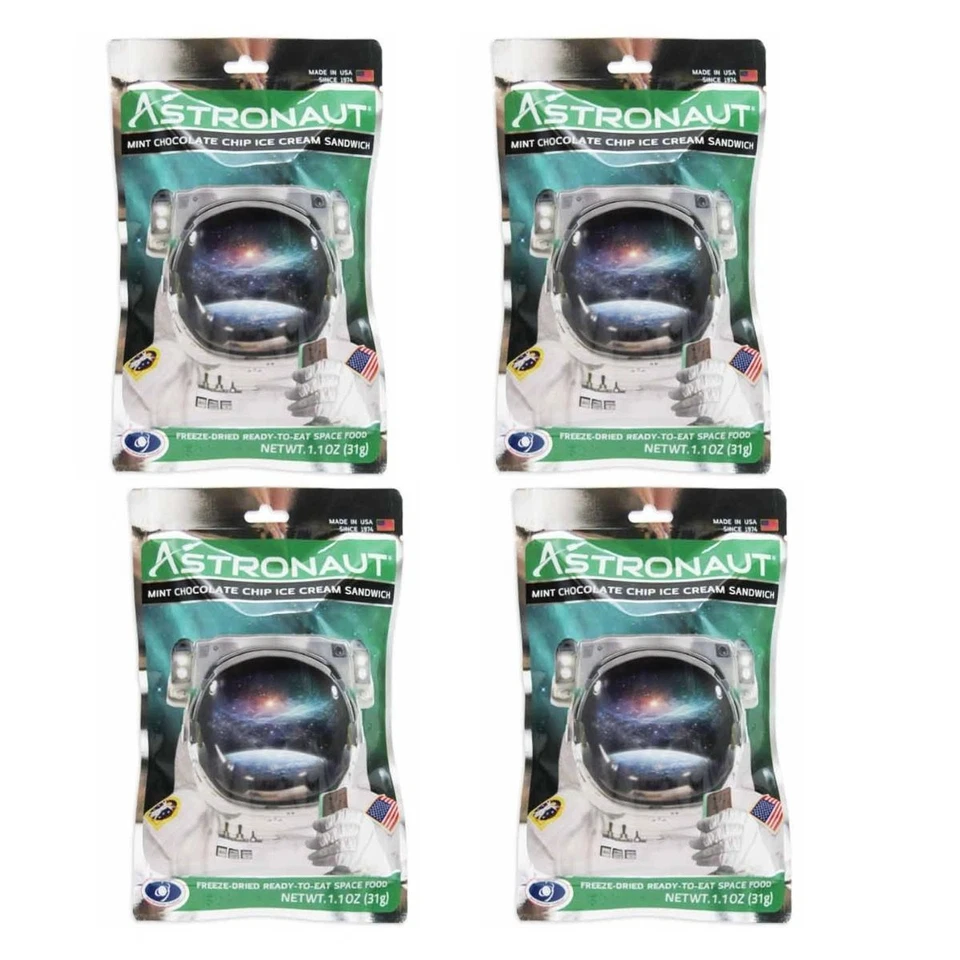ASTRONAUT FOOD Astronaut Freeze Dried Mint Chocolate Chip Ice Cream Sandwich 4 Ct Space Snack