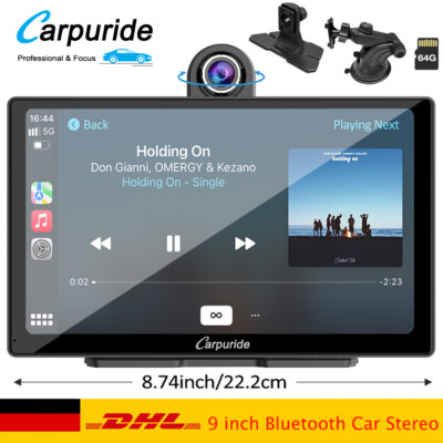 Carpuride Newest 9'' Portable Car Stereo Wireless Apple CarPlay Android Auto IPS