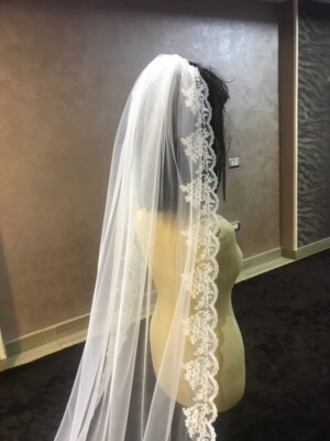bridal lace veil one layer french lace edge free ship