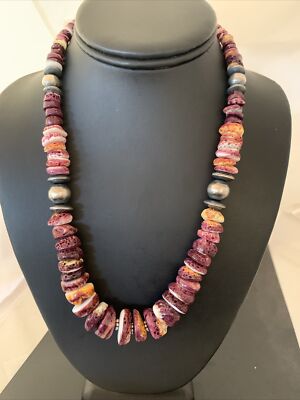 Navajo Sterling Silver Beads Purple Spiny Oyster Necklace 01522
