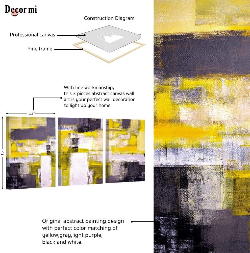 Abstract Canvas Wall Art Yellow Grey Framed Wall Art Paintings for