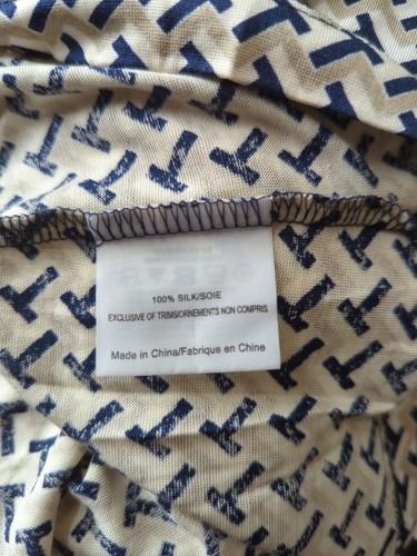 TORY BURCH Top Blouse T Logo Signature Print Silk Jersey Blue Beige Stretch XS - Picture 8 of 9