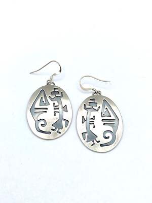 Sterling Silver Overlay Earrings Oval Kachina Figure Native American Handmade