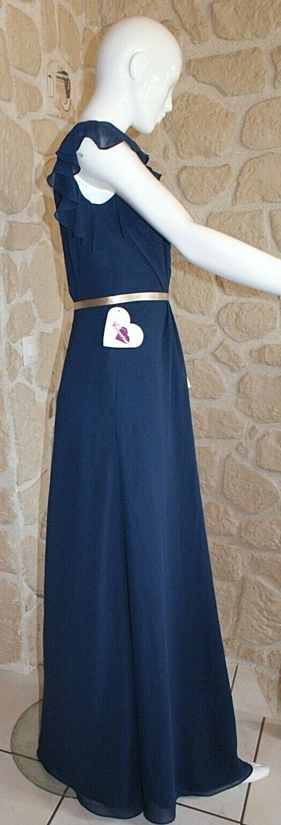 Robe Cocktail Longue Point Mariage - Taille 46 (petit) - Bleu Marine Uni, Sans Manches - Neuve Avec étiquettes