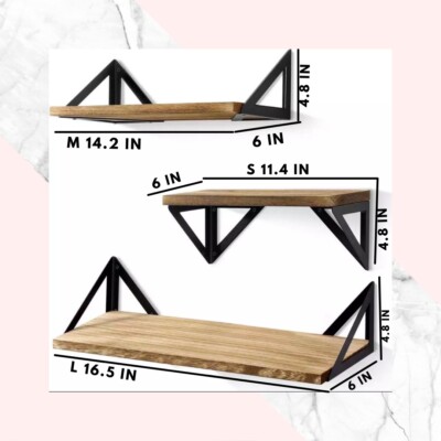 Floating Shelves , Wall Mounted , 3 Different Size  3 Pieces - Natural Wood Made
