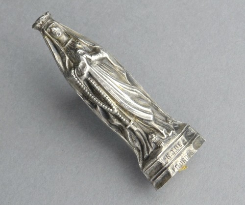 Antigua estatua religiosa francesa de plata. Santa Virgen María, Nuestra Señora de Lourdes. - Imagen 3 de 8