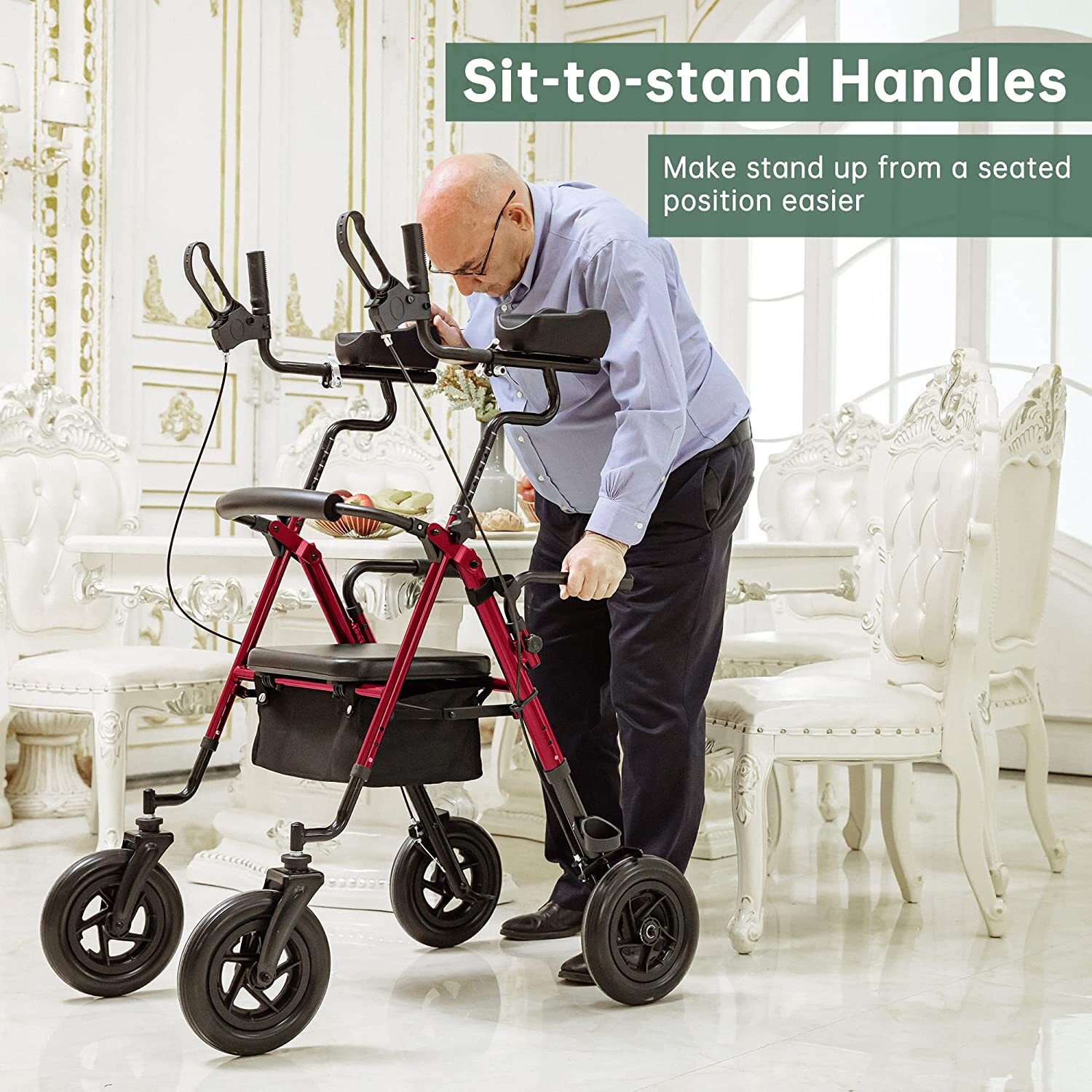 10’’ BEYOUR WALKER Upright Rollator Walker Upgrade Walking Rolling