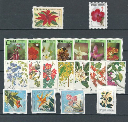 WORLDWIDE ECUADOR ARGENTINA SELECTION FLOWERS MNH MLH STAMPS LOT (FL 319) - 第 1/1 張圖片