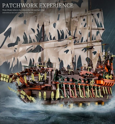 Mould King 13138 Pirates Ship Model Building Blocks Kits, MOC Dutchman Sailboat - Picture 4 of 9