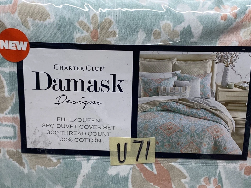 Juego completo de funda nórdica y fundas Charter Club Terra Mesa Aqua/Coral nuevo Foto 2 de 4