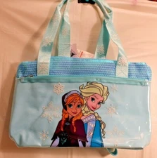 NEW Disney Frozen Elsa Anna Small Duffle Bag Light Blue Sparkles FREE SHIPPING