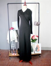 Women black evening maxi dress night gown 3/4 sleeve length US XS new