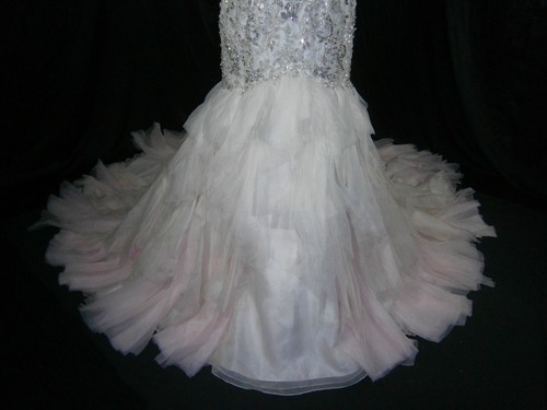 Ysa Makino Wedding Dress Silk Ball Gown 10 White Blush Pink Crystals Layers - Picture 7 of 23