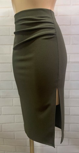 Side Split Ruch Feature Bodycon Figure Hugging Knee Skirt Size 8 - 18 - Picture 18 of 35
