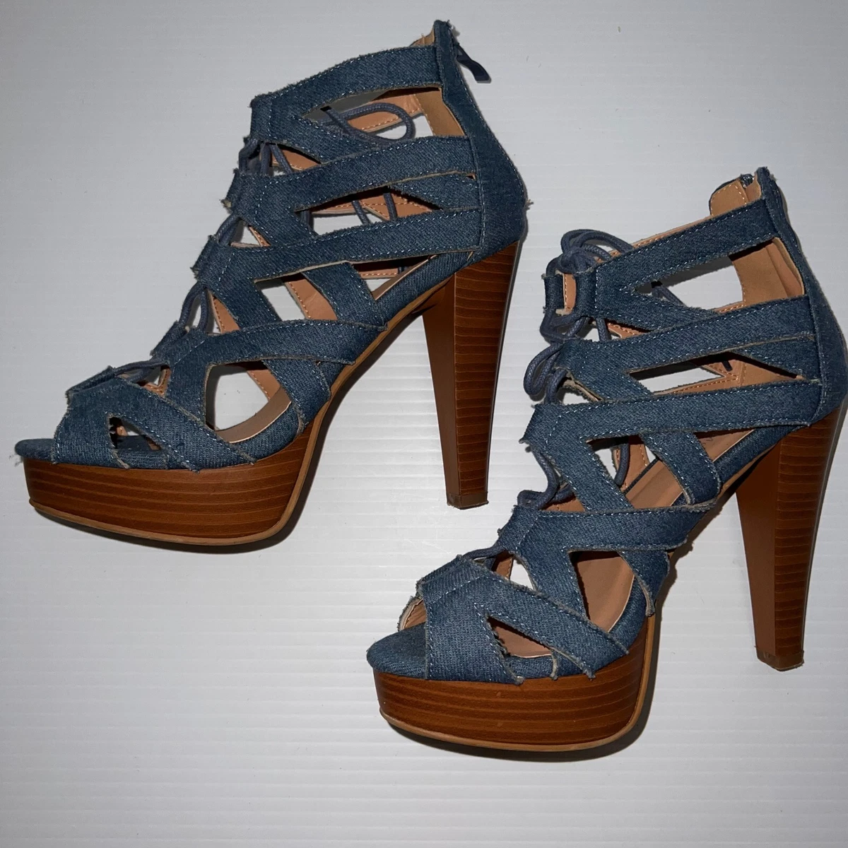 Top Moda Women s Platform Sandals w Heels Light Blue 6.5 Summer