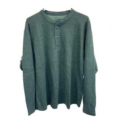 LL Bean Two Layer River Driver Wool Blend Green Henley Shirt Men s Size XL