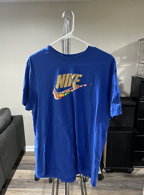 Nike blue gold swoosh Olympics World Cup t shirt USA American flag