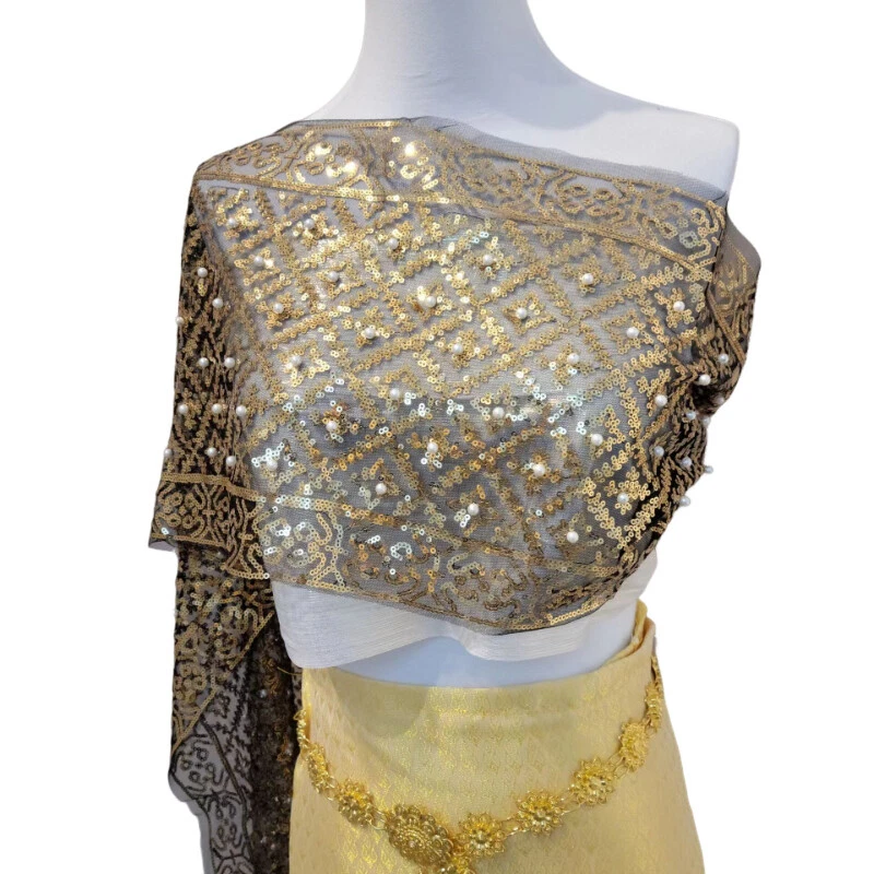 Cuentas de lentejuelas chal de encaje bufanda brillante envoltura de malla turismo étnico cubierta de playa mujeres Foto 4 de 4