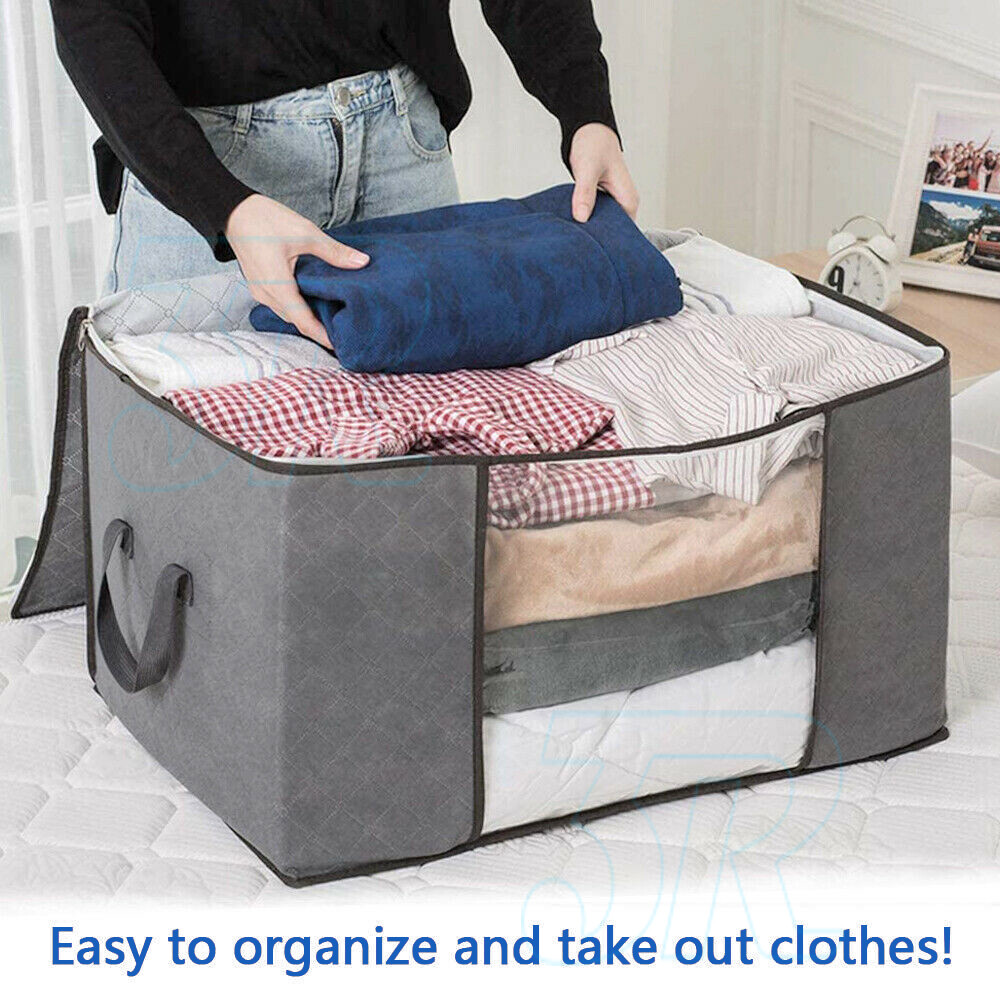 4PCS Clothes Quilt Blanket Storage Bag Fabric Organizer Foldable Zipper