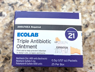 Ecolab Triple Antibiotic Ointment Single Use Reorder #21 Item #6101691 25 count