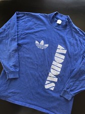 Vintage 70s 80s Adidas Crewneck Long Sleeve Sweatshirt Sz L Blue T Shirt Rare
