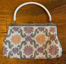 Vintage Floral Glass Beaded Evening Bag Clutch Purse Handbag