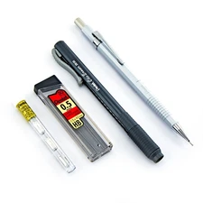 Pentel Sharp Mechanical Pencil Metallic Silver 0.5mm Refill Lead Clic Eraser Lot