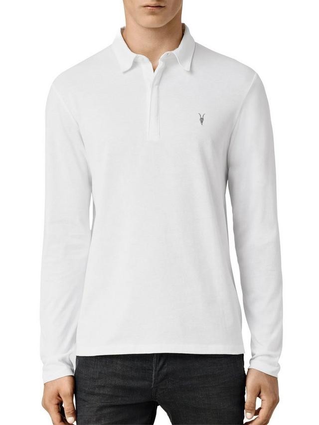 AllSaints Hombres Blanco Manga Larga Ramskull Logo Polo Casual Talla - M