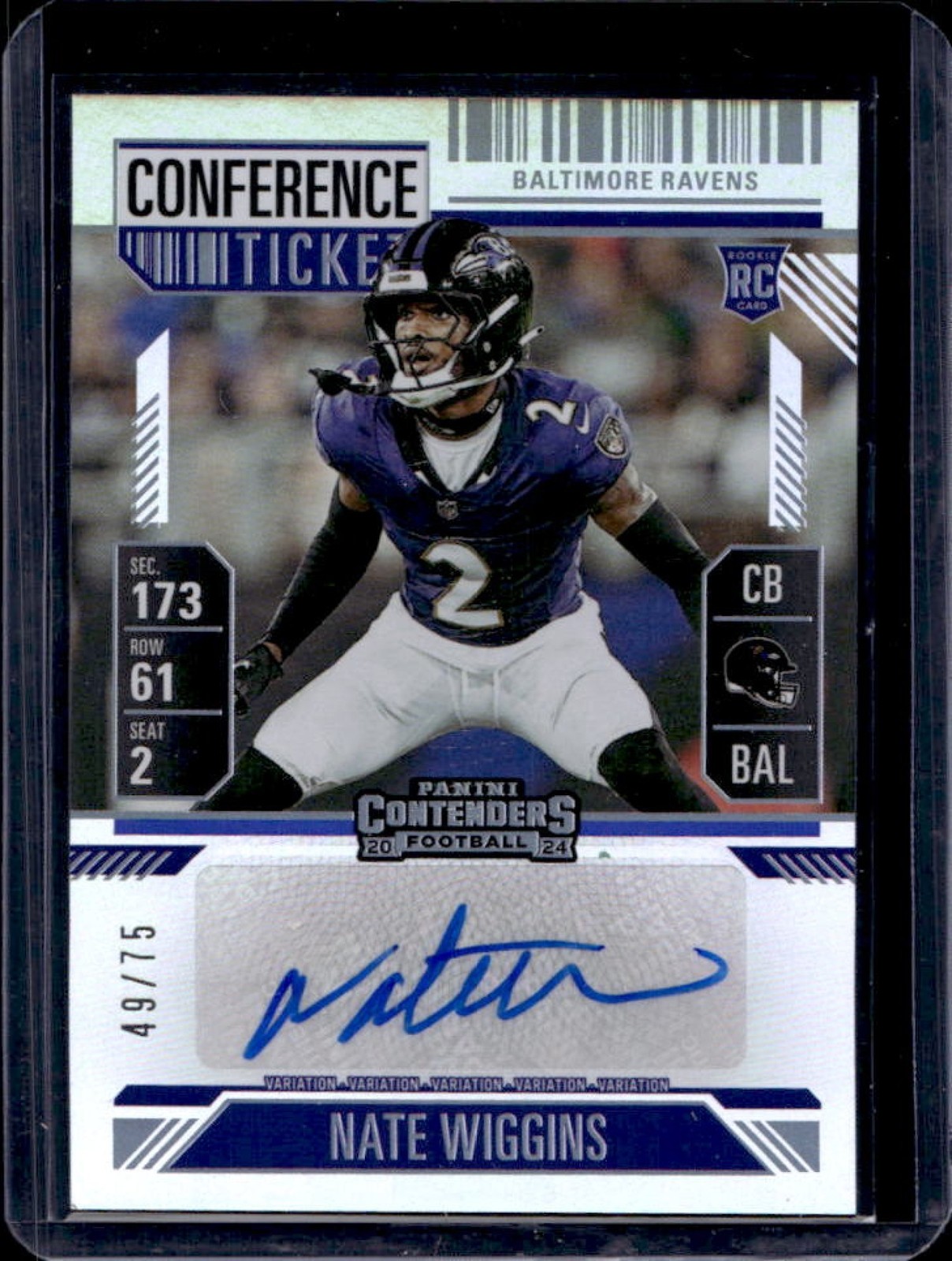 2024 Contenders Nate Wiggins Rookie Ticket Variation Auto RC Conference #49/75