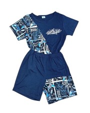 Boys Blue 6-7yr Video Game Pattern Shirt And Short Set Battle Time