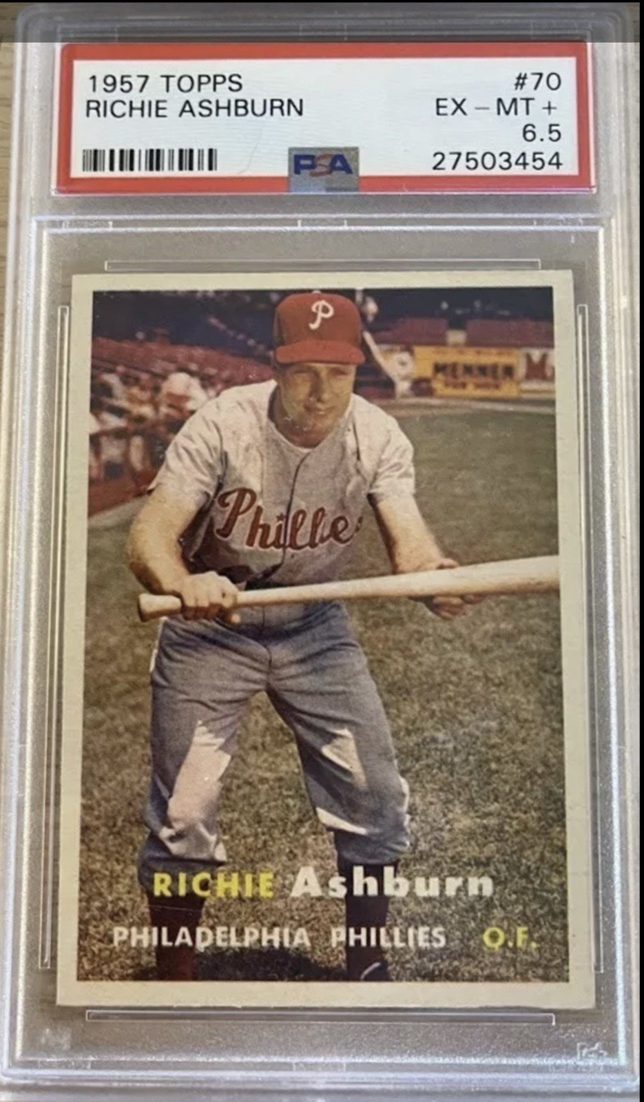 1957 Topps - Richie Ashburn #70 PSA 7 Near Mint Philadelphia Phillies
