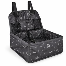 Pet Car Seat Booster for Small Dogs Cats with Pockets  Safety Straps   Black
