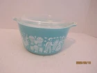 VTG. PYREX 473 AMISH BUTTER PRINT CINDERELLA CASSLEROLE 1 QT. / LID