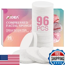 AIDEA 96-Count White Round Compressed Facial Sponges for Cleansing & Exfoliating