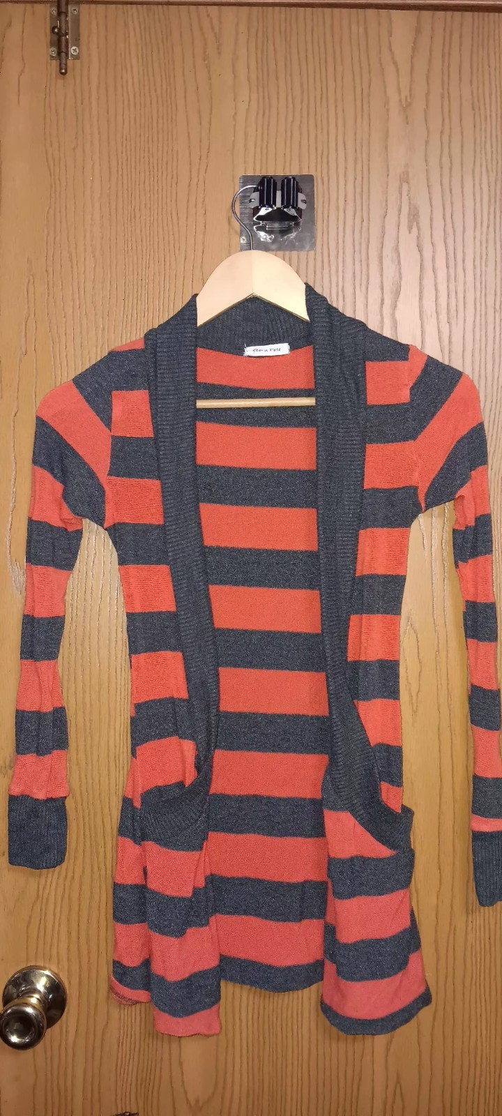 Tea N Rose Womens Cardigan Size Small Orange And Grey Pockets Jacket