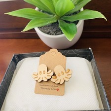Handmade Wooden Octopus Stud Earrings Laser Cut Eight Arm Sea Life Pair